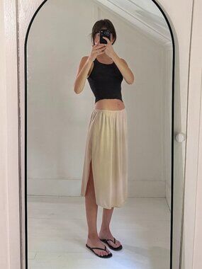 Vanity Fair Vintage Y2K Lace Trim Midi Slip Skirt Beige Size L